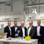 Heidelberger Druckmaschinen trifft Fogra: Stefan Aumüller, Sascha Knabe, Dr. Eduard Neufeld, Dr. David Schmedding und Frank Kropp (von links nach rechts).