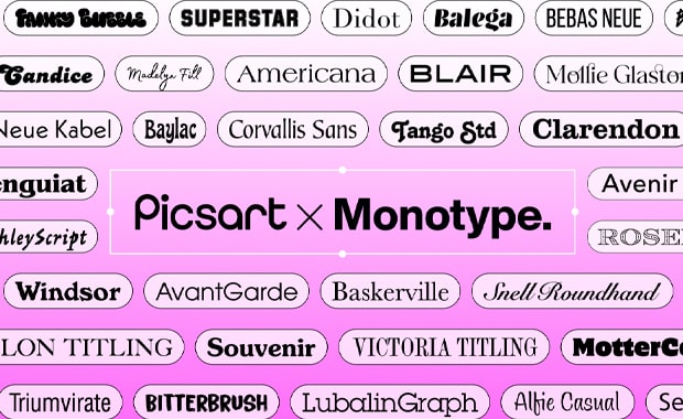 Zu den ausgewählten Schriften von Monotype auf picsart.com zählen unter anderem die Neue Helvetica, die Caslon oder die Bodoni